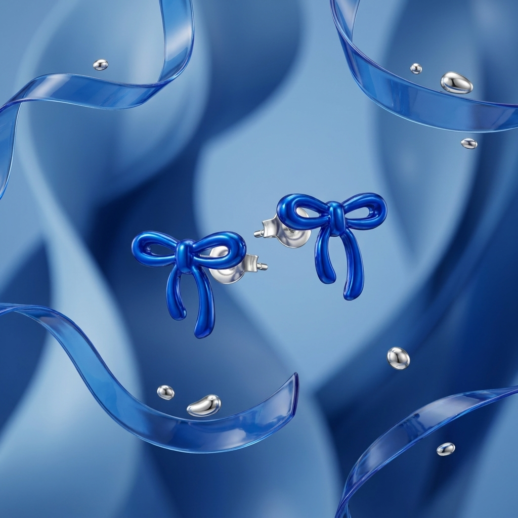 Blue Bow Studs