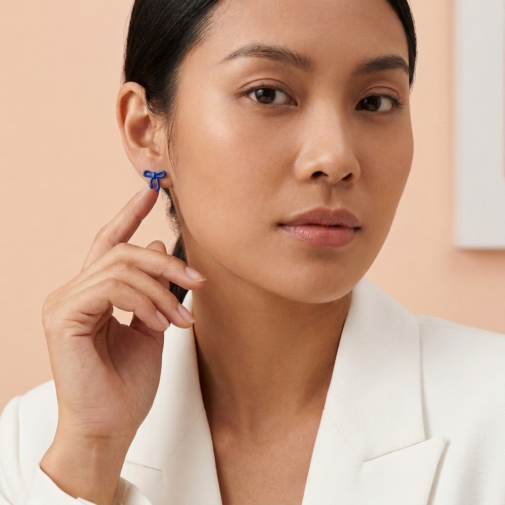 Blue Bow Studs